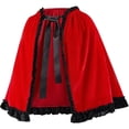 thumbnail image 6 of UTSJKR Women Ruffle Trim Velvet Hooded Cape, Satin Bow Front Cloak, Fairytale Outer Robe for Little Red Riding Hood Halloween Cosplay Costume Wine M, 6 of 8