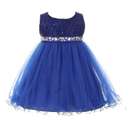 Baby Girls Royal Blue Sequin Stone Lace Sleeveless Flower Girl (Best Shoes To Wear For Standing All Day)
