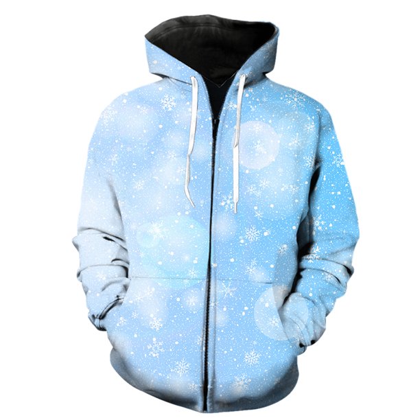 Sudadera con capucha y cremallera para hombre, con estampado de copos de nieve de invierno, divertida, 3D, informal, de gran tamaño, unisex, de manga larga, estilo hip hop, primavera y otoño