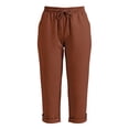 thumbnail image 5 of Womens Linen Cropped Pants Slim Leg Drawstring Elastic Waist Capri with Pockets Summer Casual Beach Pants,Sizes S-3XL, 5 of 7