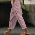 thumbnail image 2 of Sijiajgjfu Pinstripe Linen Pants for Women Cotton Side Button Elastic Waist Drawstring Beach Trousers 2025 Pink S, 2 of 9