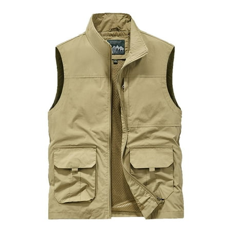 IYTR Men s Outdoor Quick Dry Fishing Vest Lightweight Breathable Multi Pockets Travel Vest with Detachable Hood Khaki M