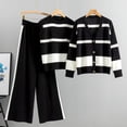 thumbnail image 2 of 3 Piece Knit Striped Sets for Women Long Sleeve Buttons Cardigans Coat and Crewneck Tank Sweater with High Waist Wide Leg Pants Suits Black,Free Size, 2 of 5