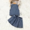 thumbnail image 6 of Mifsaly Girls Denim Outfits Sleeveless Button Down Jean Vest and Pleated Skirts Kids 2 Piece Classic Casual Summer Clothes, 6 of 7
