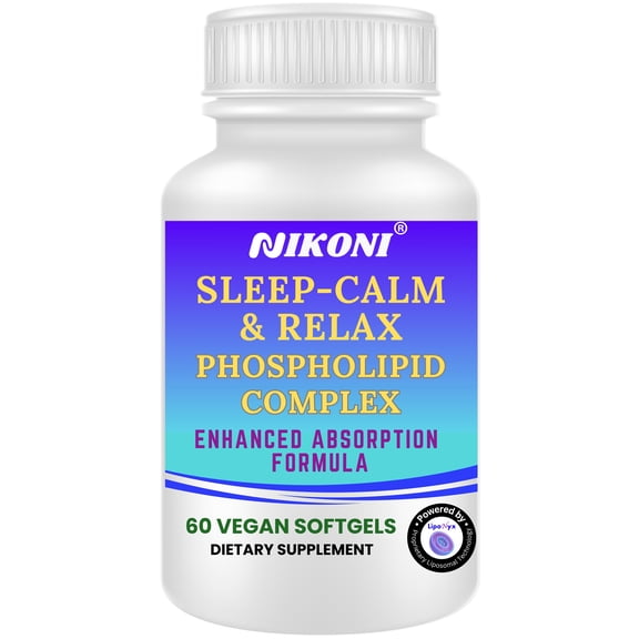 Nikoni Sleep, Calm & Relax Phospholipid Complex with Melatonin, L‑Theanine, 5‑HTP & Herbal Extracts-60 Vegan Softgels