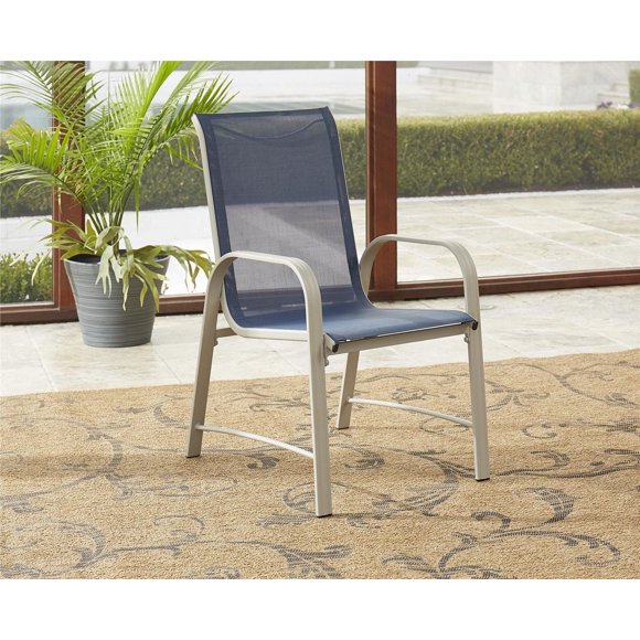 COSCO Outdoor Living Paloma Steel Patio Dining Chairs, Light Gray Sling, Dark Gray Steel Frame, 6-Pack