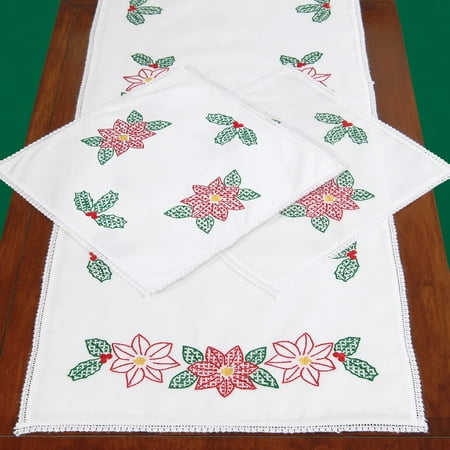 Stamped Dresser Scarf Amp Doilies Lace Edge Poinsettias