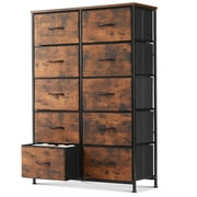 EDX 10 Drawer Dresser, Wide Chest of Drawers Nightstand Storage Tower Storage Fabric Dresser with Wood Top for Living Room, Bedroom, Hallway, Rustic Brown