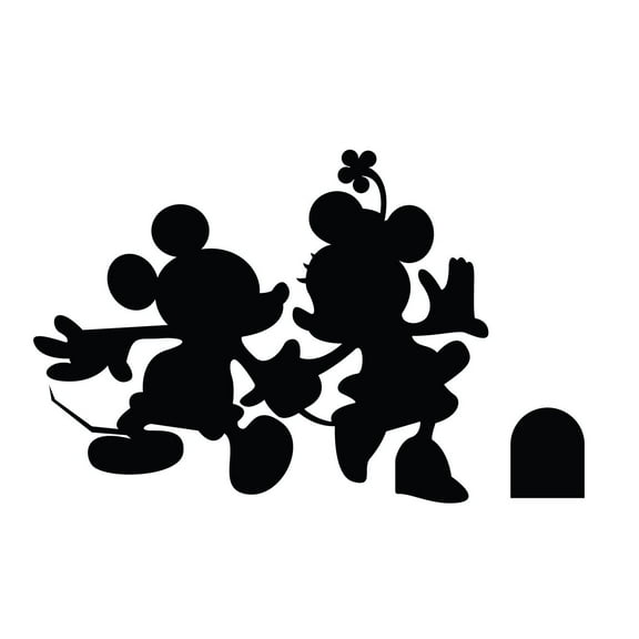 Walt StickerDecal Mickey And Minnie Mouse Silhouette Vinyl Wall Decal - 10" x 20" Adhesive Home Art Cartoon Characters Decor Design Stickers Kids Bedroom Living Room Removable Decoration