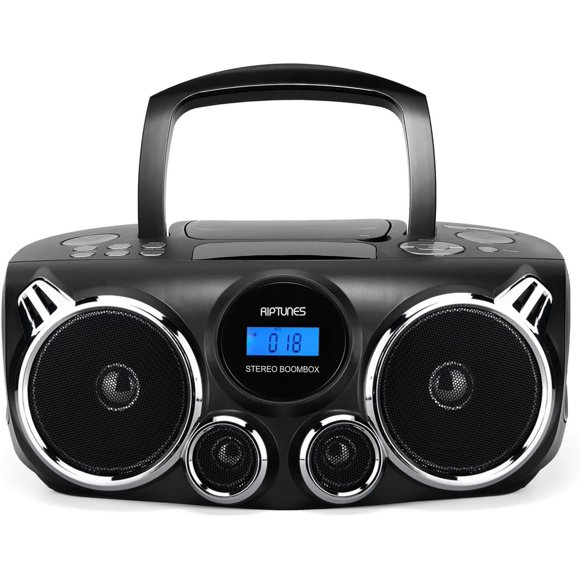 Reproductor de CD RIPTUNES Negro con Sonido Estéreo Bluetooth y Graves Mejorados