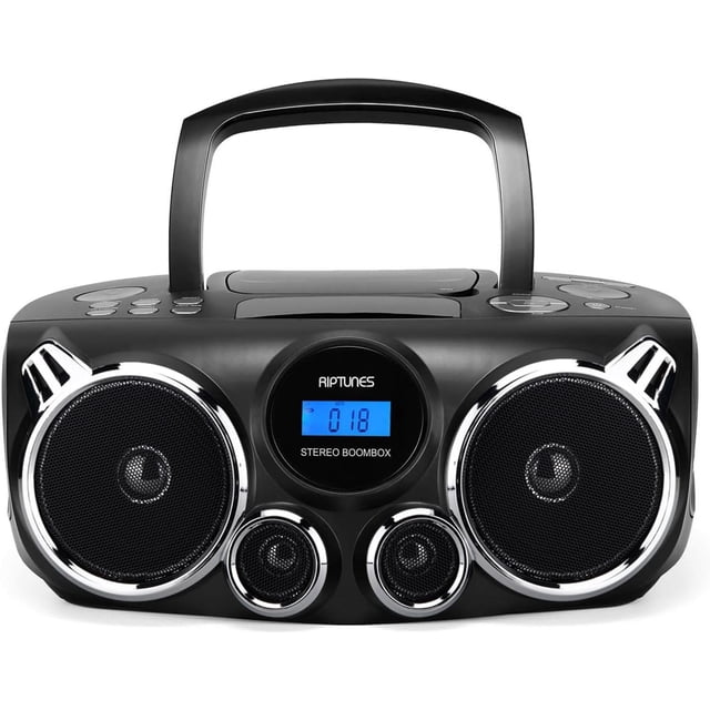 Reproductor de CD RIPTUNES Negro con Sonido Estéreo Bluetooth y Graves Mejorados