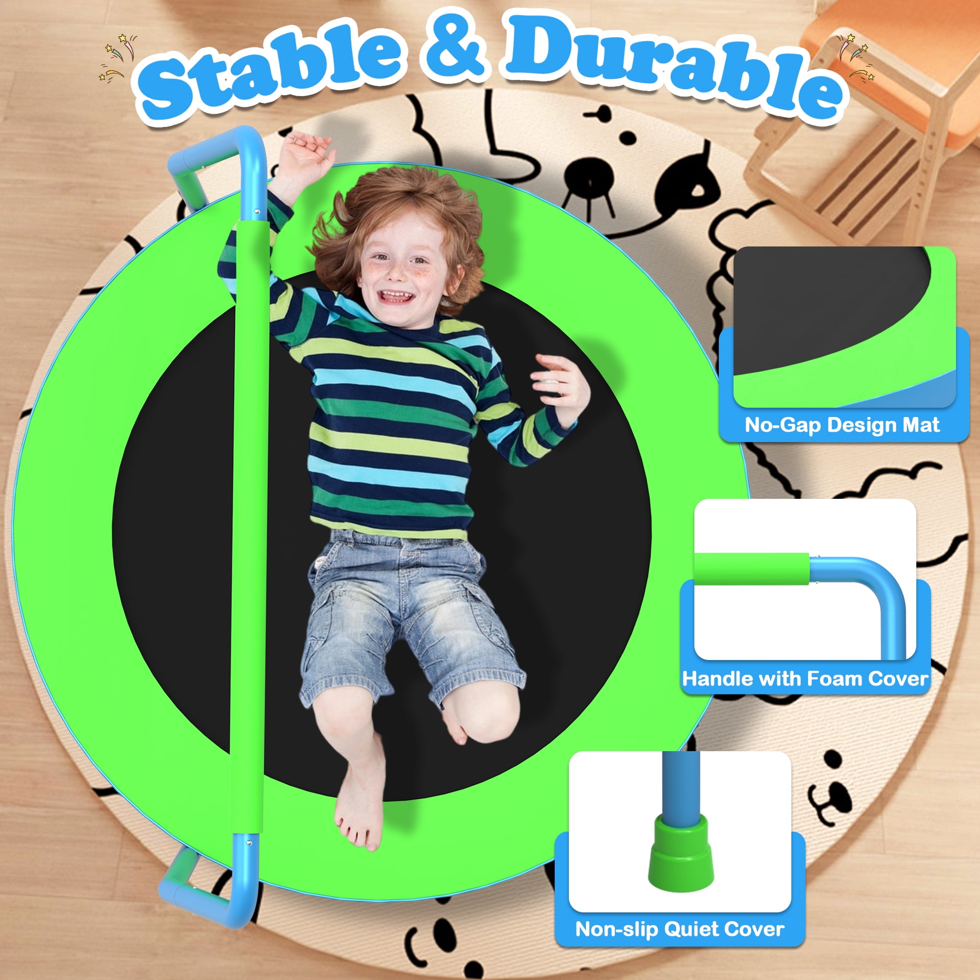 Cochan 36inch Mini Trampoline for Kids, 3FT Small Indoor Trampoline with Handlebar Ages 1-6, Foldable Kids Trampoline for Toddlers, Brithday Gift for Boy and Girl