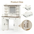 thumbnail image 4 of Farmhouse Makeup Vanity Desk with Mirror and Lights, Makeup Vanity with Open Shelves & Power Strip, 3 Lighting Modes Adjustable Brightness, Vanity Table Set for Bedroom, 4 of 9