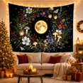 thumbnail image 3 of Moon Centerpiece With Botanical Wreath on Black, Mystical Fantasy for Night Sky Enthusiasts, Celestial Forest Wall Art, Housewarming Gift Tapestry Wall Hanging for Bedroom and Living Room, 3 of 7