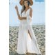 thumbnail image 4 of ABPHQTO Vestido maxi blanco con hombros descubiertos y abertura lateral con cuello en V profundo para mujer, 4 of 5