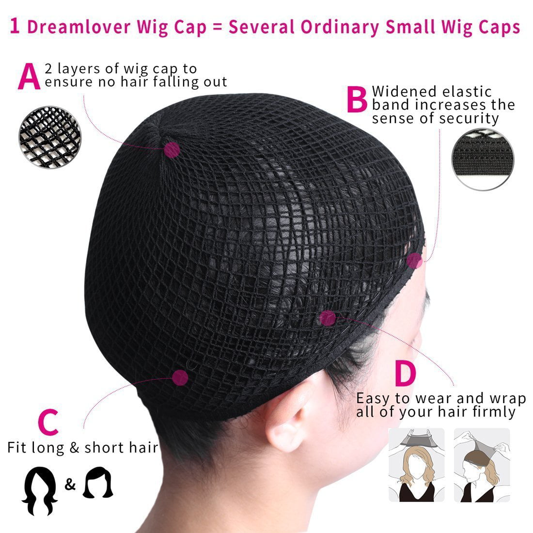 Dreamlover Black Wig Cap for Frontal, 12 Pieces