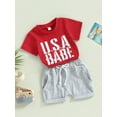 thumbnail image 3 of Bagilaanoe 4th of July Clothes for Toddler Baby Boys Letters Print Short Sleeve T-Shirts Tops + Shorts 6M 12M 18M 24M 3T Kids Independence Day Outfits 2pcs Short Pants Set, 3 of 8