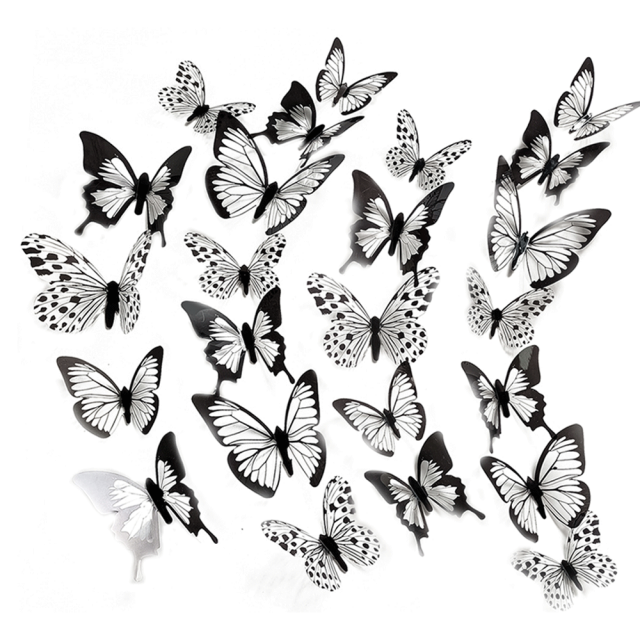 Pegatinas de decoración de pared con mariposas 3D, 48 piezas de mariposas negras para decoración del hogar para fiestas, cumpleaños, bodas y festivales