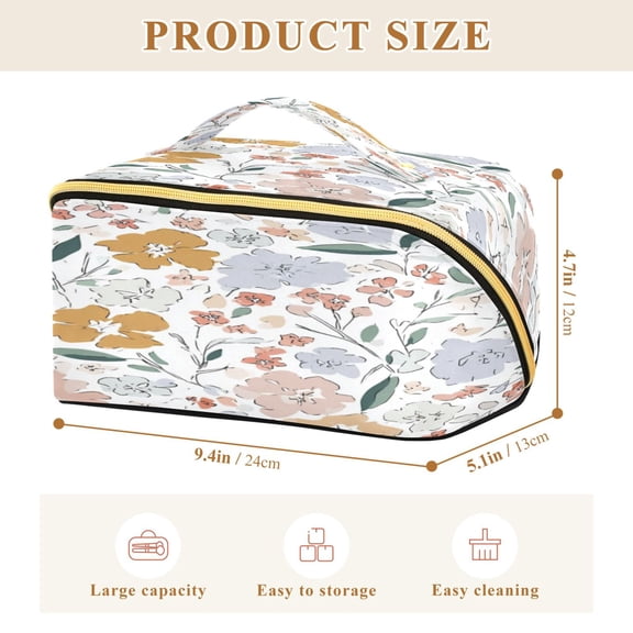 Iauyy Rhombus Cosmetic Bag with Handle Large Capacity Luxury Twill Travel Makeup Bag ,Scattered Floral Atmosphere
