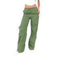 thumbnail image 5 of Coduop Women Baggy Cargo Pants Drawstring Mid Waist Jogger Pants Straight Wide Leg Long Pants, 5 of 9
