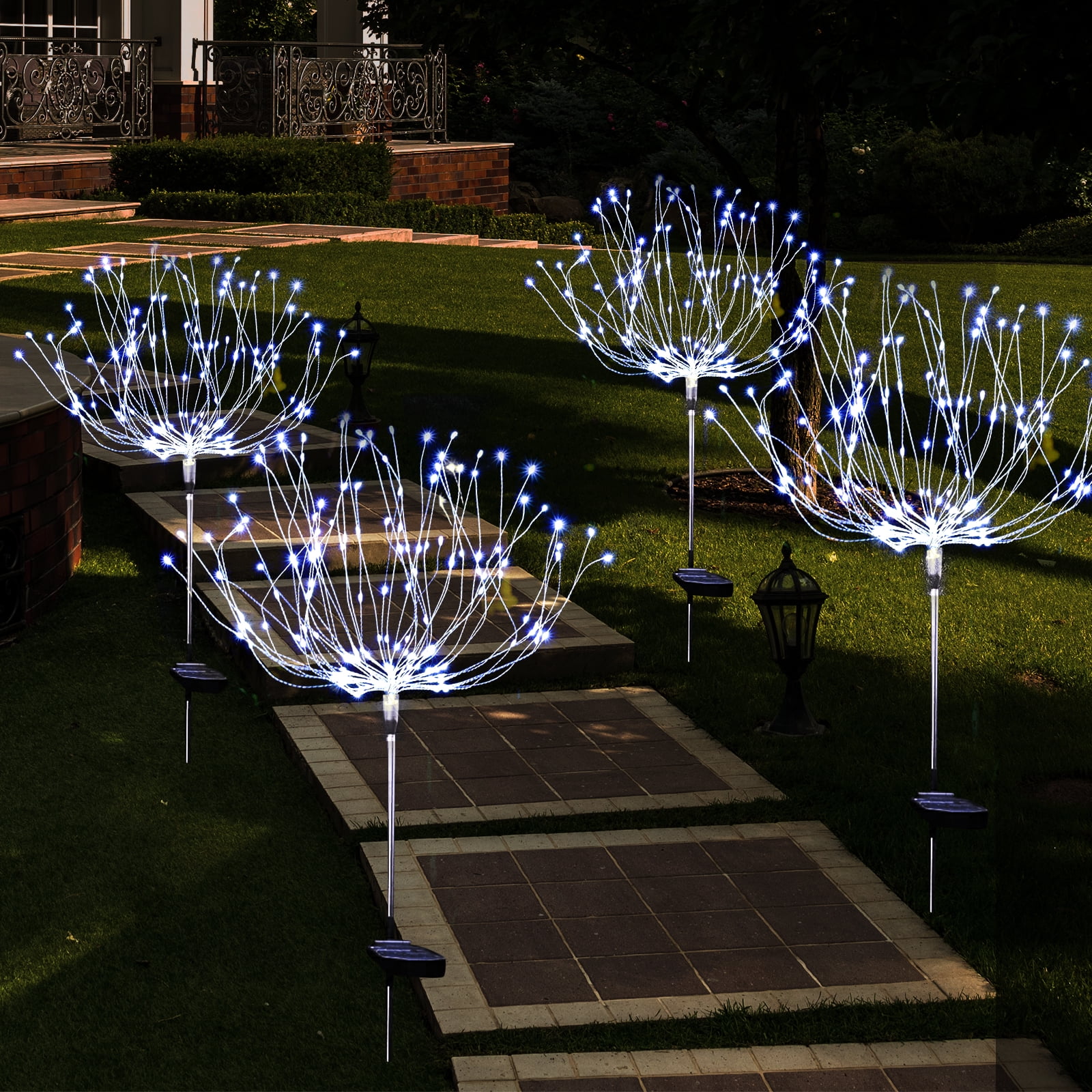 OriginalSourcing 4 Pack 120LED Solar Lights for Outside, Solar Firework Light Outdoor Waterproof with 8 Flashing Modes, Solar Lights for Lawn and Garden Decoration, White