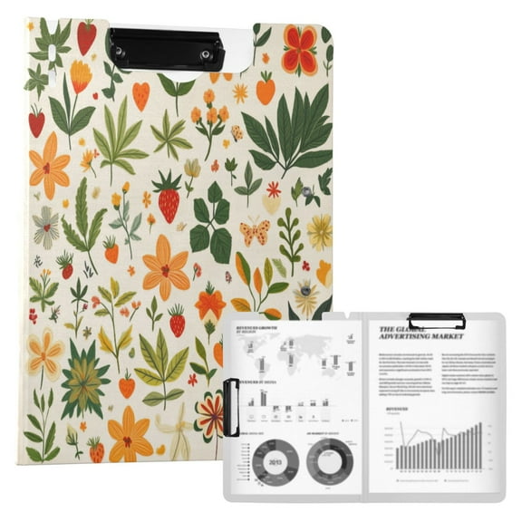FORMRS A4 Clipboard Folder with Pen Holder Horizontal Foldable School Office Binder, Leaves Pattern
