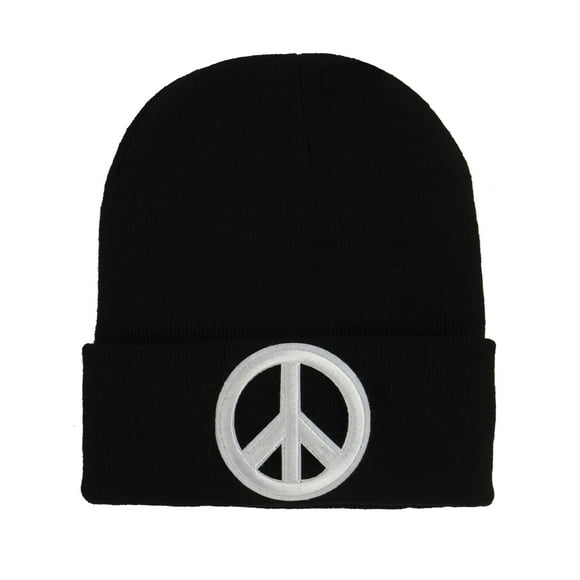Gravity Threads White Peace Sign Cuffed Beanie - Black