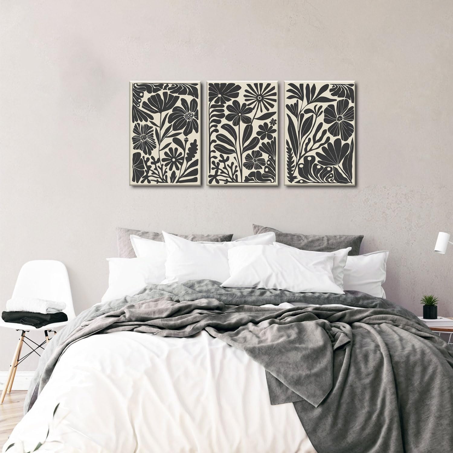Black Beige Abstract Floral Botanical Canvas Framed Wall Art Prints Minimalist Modern Boho Flower Market Painting Poster Pictures Wall Decor for Bedroom Livingroom 12"x16"x3