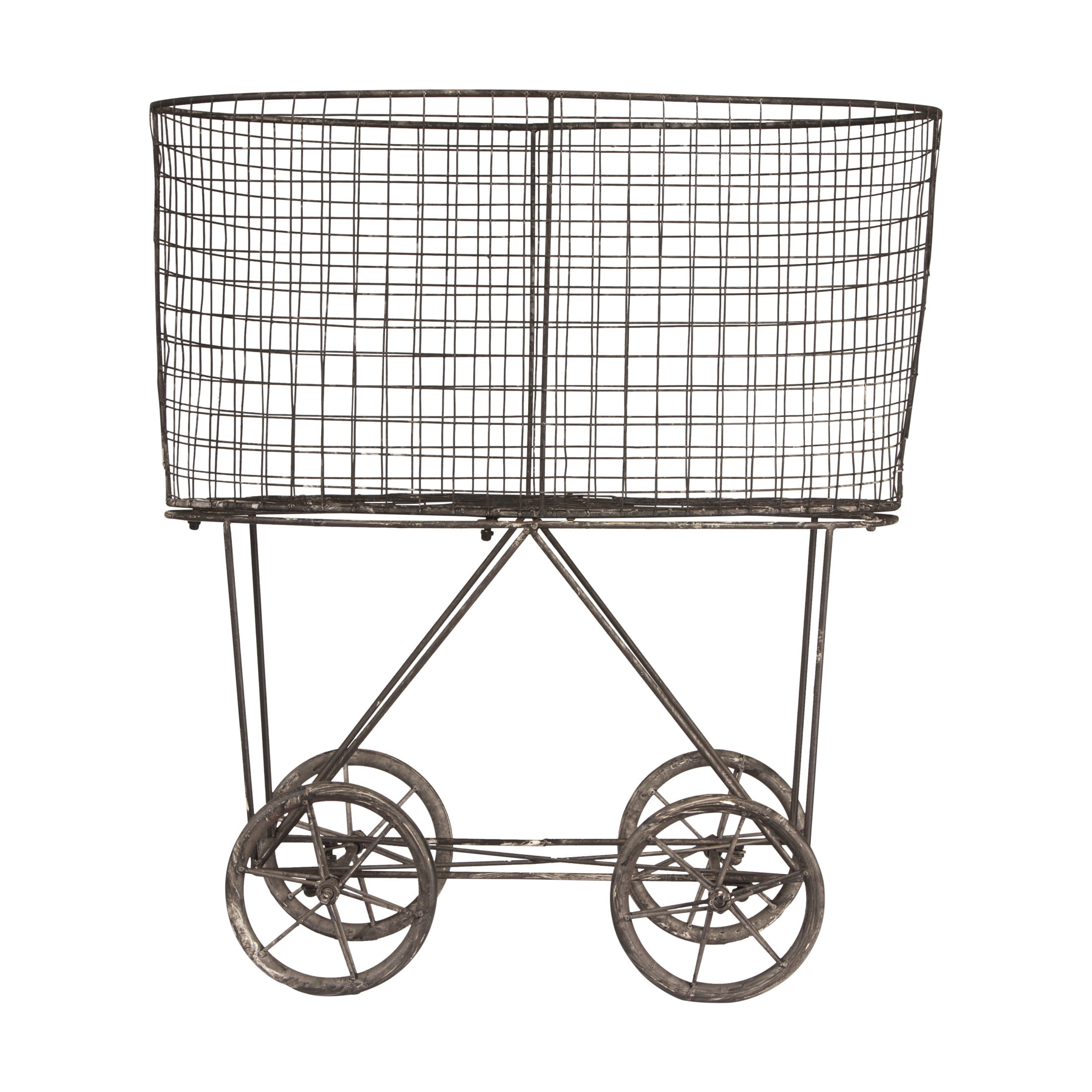 Woven Paths Vintage Iron Laundry Basket with Wheels, 24.75" x 27", Black