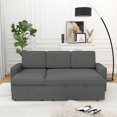 thumbnail image 2 of 85" Large Convertible Sofa Bed, Pull-Out L-Shaped Sleeper Couch Bed with Storage Chaise, Storage Racks, USB Port, 3 in 1 Oversized Chaise Lounge for Living Room, Office, Bedroom, Apartment, Dark Grey, 2 of 9