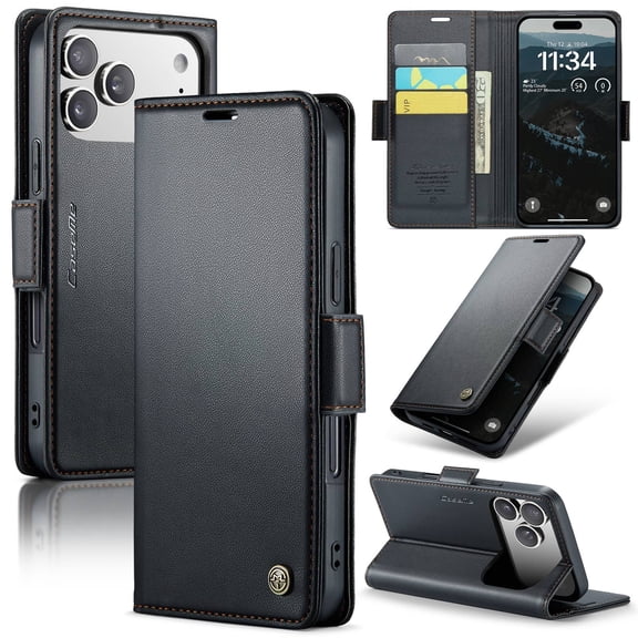 For iPhone 18 Pro Max Case with Card Holder, Wallet Case for Women Men with RFID Blocking, Durable Leather Kickstand Magnetic Clasp Shockproof Phone Case