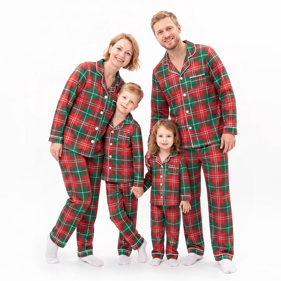 NIPAXO Family Matching Christmas Pajamas Set Long Sleeve Button-Down Holiday Sleepwear Classic Tartan Plaid Lounge Set for Dad Mom Kids