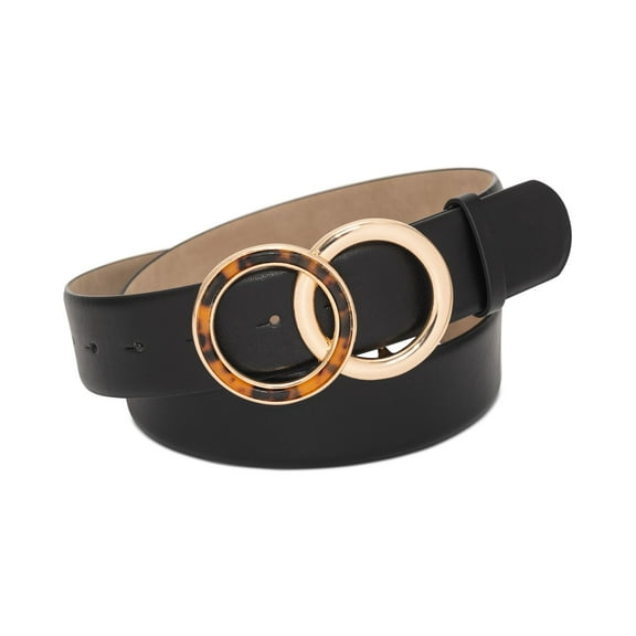 Inc Round Tortoiseshell Buckle Panel Belt, Black, Small
