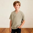 thumbnail image 5 of Boys V Neck Waffle Knited T Shirts Short Sleeve Summer Tees Kids Teen Loose Fit Soft Basic Youth Tops 4-14Y, 5 of 8