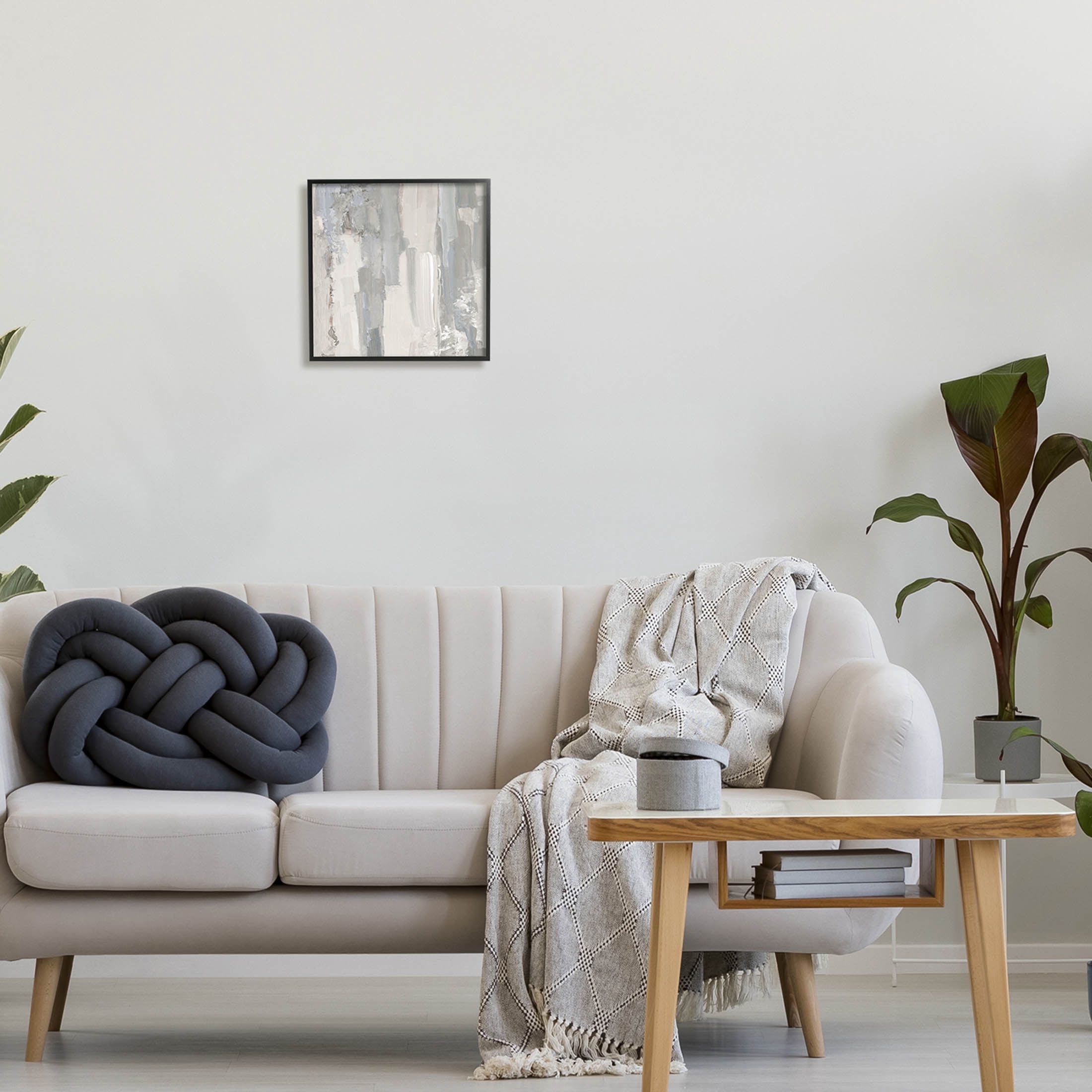 Grey Brushed Abstract Arrangement Abstract Painting Black Framed Art Print Wall Art