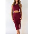 thumbnail image 4 of Vestido PRETTYGARDEN Midi Ajustado Sin Mangas con Corte Rojo Vino Talla L, 4 of 5
