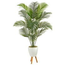 Nearly Natural 6.5' Golden Cane Artificial Palm Tree in White Planter with Stand