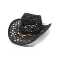 thumbnail image 2 of sususu Straw Cowboy Hat for Women Western Cowgirl Hat Wide Brim Classic Sun Hats Outdoor Beach Hat Hats Black, 2 of 4