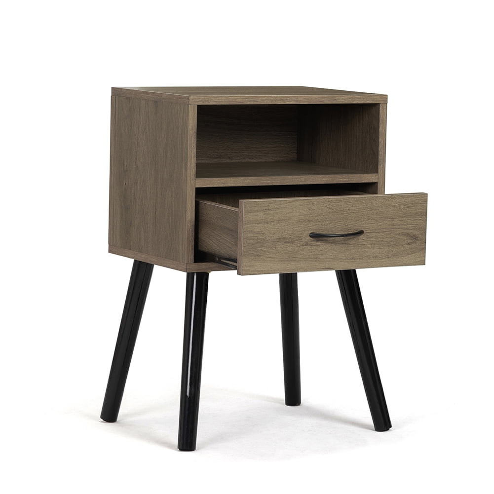 Kadyn Set of 2 Wood Nightstand for College Dorm, Side Table End Table with Shelf and Drawer for Bedroom, Gray Brown Kadyn Set of 2 Wood Nightstand for College Dorm, Side Table End Table with Shelf and Drawer for Bedroom, Gray Brown