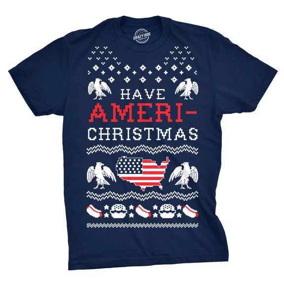 Mens Have Ameri-Christmas T Shirt Funny USA Patriotic Tee Graphic Tees