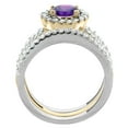 thumbnail image 2 of 14K Gold Natural Amethyst 3-Piece Ring Set Two-tone Round 6mm Halo Diamond, size 10, 2 of 4