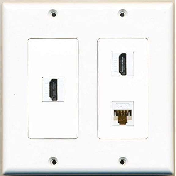 RiteAV - 2 Port HDMI 1 Port Cat6 Ethernet White - 2 Gang Wall Plate