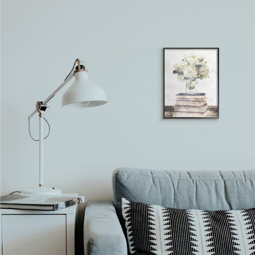 Stupell Industries Vase of White Hydrangeas on Country Bookstack Designed by Ziwei Li