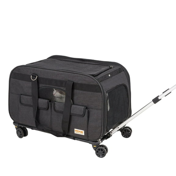 Cat Carrier with Wheels Rolling Pet Carrier w/Telescopic Handle&Shoulder Strap