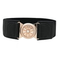 thumbnail image 6 of Women Black Elastic Belt Gold Metal Flower Buckle Size S M, 6 of 17
