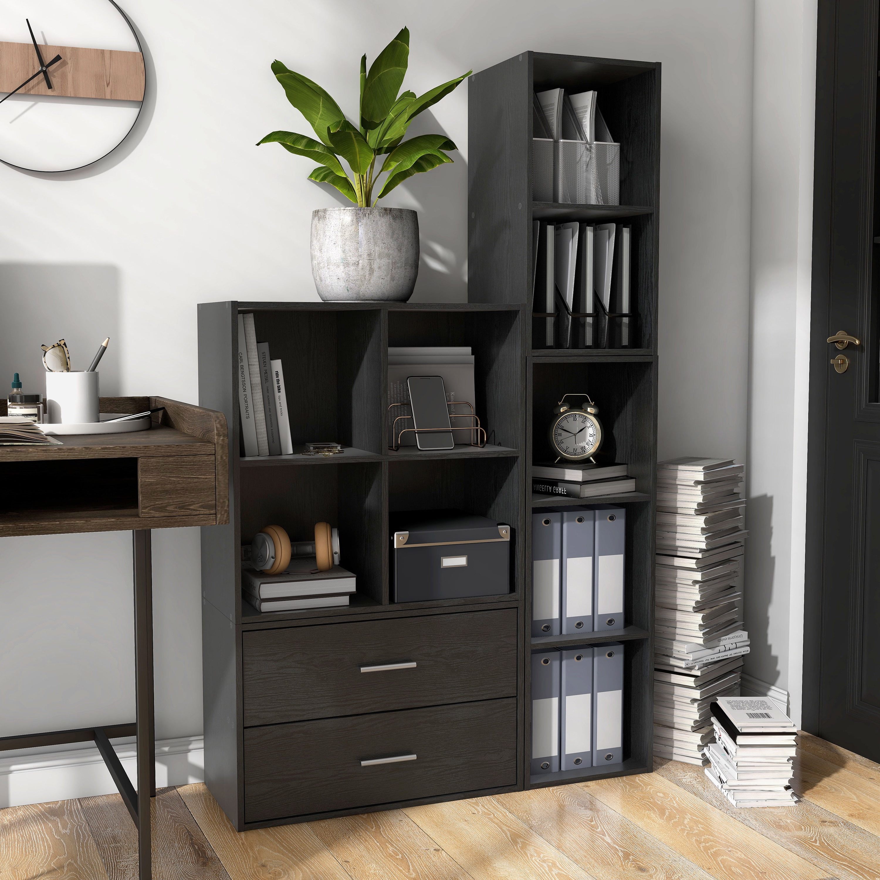 Furniture of America Brooks Stackable 4-Cube Wood Black Bookcase