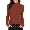 thumbnail image 5 of Women's Mock Turtleneck Shirts Long Sleeve Pullover Tops Stretch Cotton Basic Layering Loose Fit Undershirt Tee（Wine，XXL）, 5 of 9