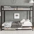 thumbnail image 3 of Bellemave Queen Over Queen Size Bunk Bed with Trundle Triple Metal Bunk Bed Frame with 2 Ladders and Guardrails Space-saving Bunk Beds for 3 (Black), 3 of 10