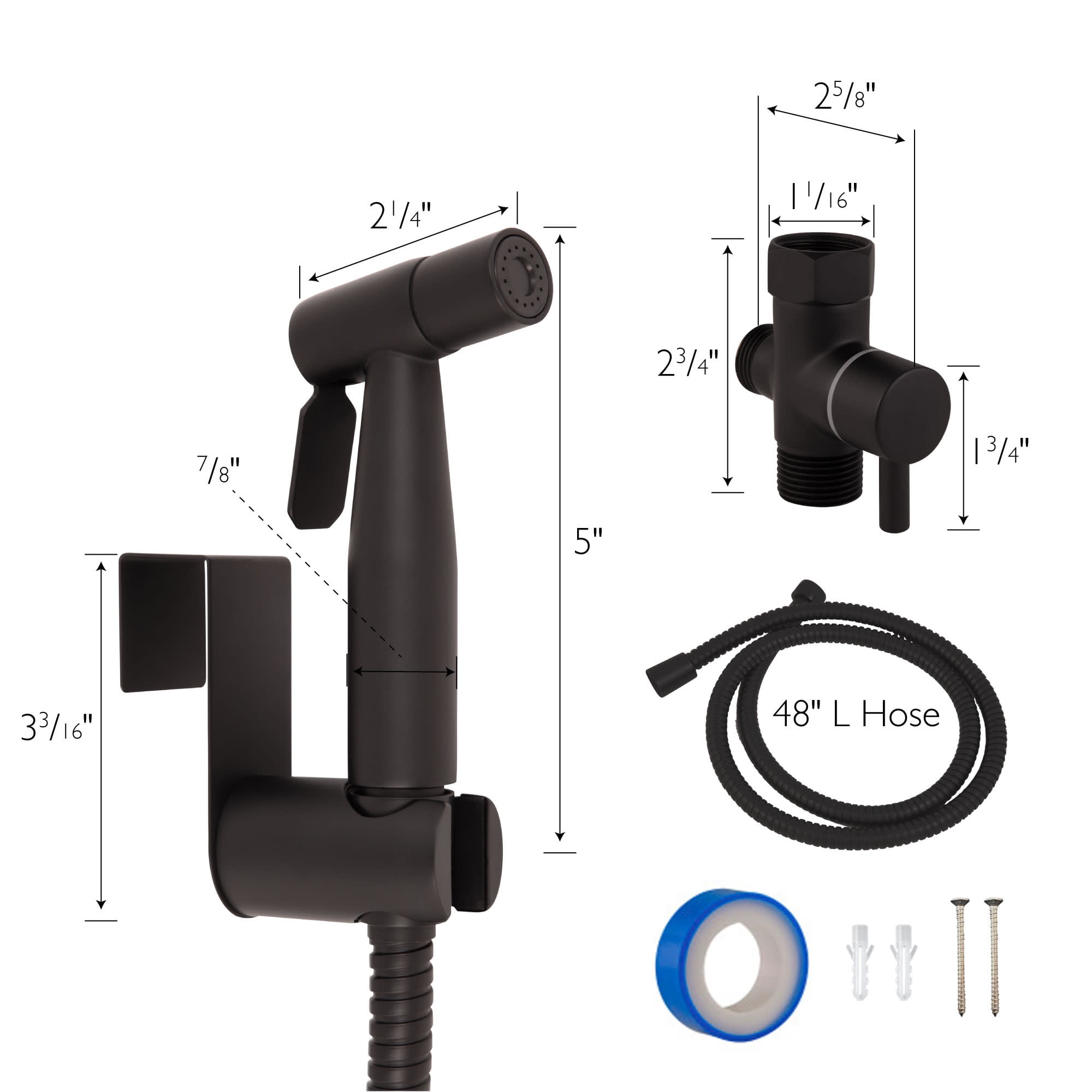 Design House Modern Single-Function Dual-Mount Hand Held Bidet Sprayer for Bathroom, Matte Black
