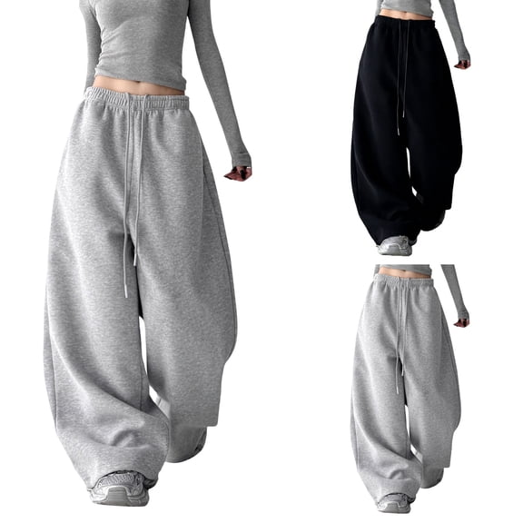 Wide Leg Sweatpants for Women Solid Casual Drawstring Sweat Pants Trendy Athletic Sport Clothes - Sweatpants Women Harajuku Streetwear Wide Leg Baggy Pants Athletic Joggers Black L